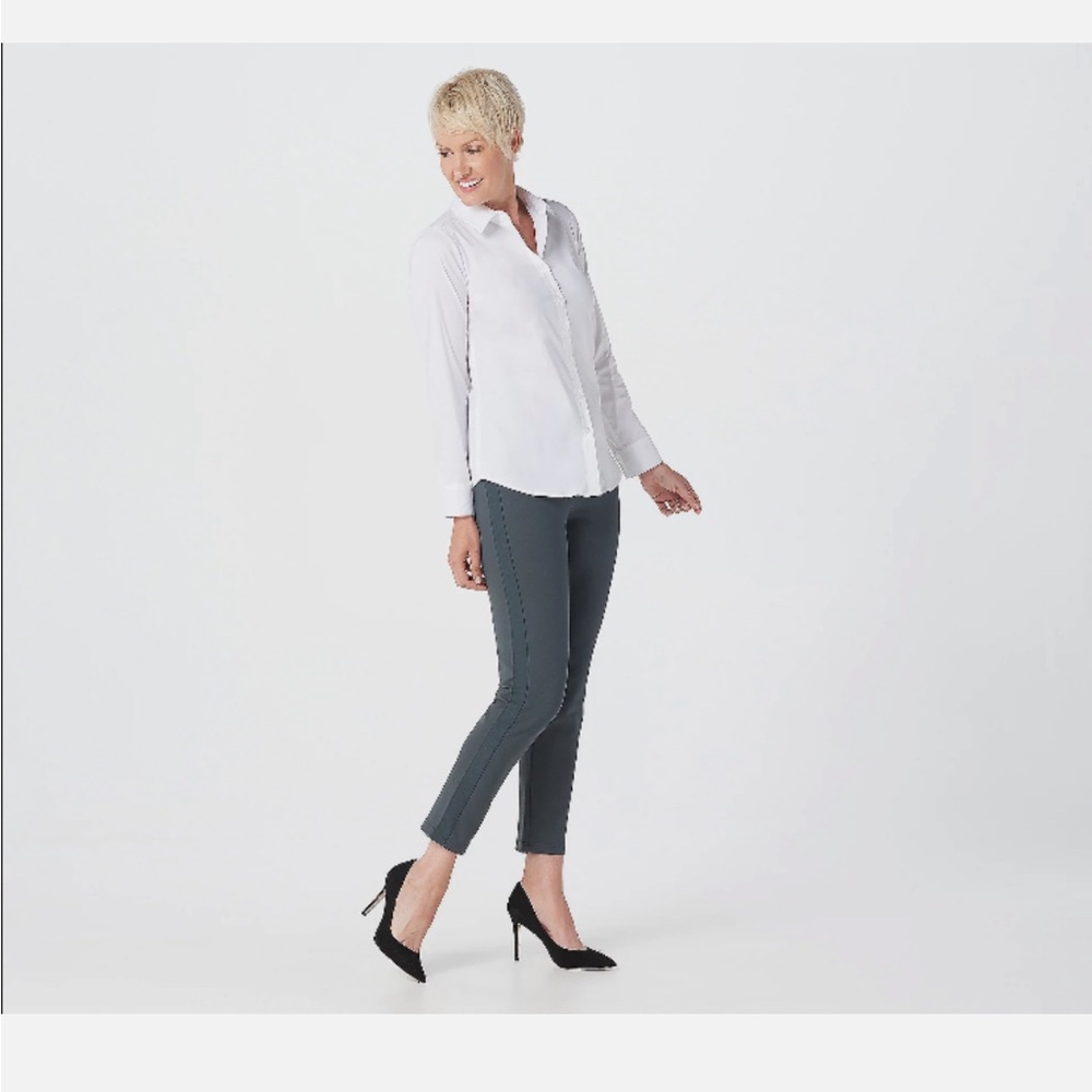 Joan Rivers Signre Knit Ankle Pants Grosgrain Trim-Reg A366910 NEW Gray XS